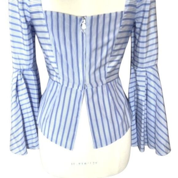 Milly New York Luna Top Stripe Bell Sleeve Peplum in Blue & White 8 - Picture 10 of 12
